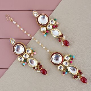 LUCKY JEWELLERY Designer Back Meena Gold Plated Kundan Multicolor Tika Earring Set for Girls women (408-J5E2K-1839-MT) LUCKY JEWELLERY Designer Back Meena Gold Plated Kundan Multicolor Tika Earring Set for Girls women (408-J5E2K-1839-MT)
