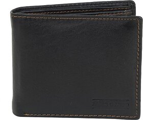 Men Casual Black Genuine Leather Wallet (6 Card Slots)