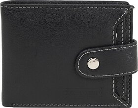 Men Casual Black Genuine Leather Wallet (6 Card Slots)