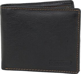 Men Casual Black Genuine Leather Wallet (9 Card Slots)
