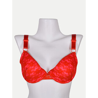                       Women - Orange Lace trimming Push up Bra                                              