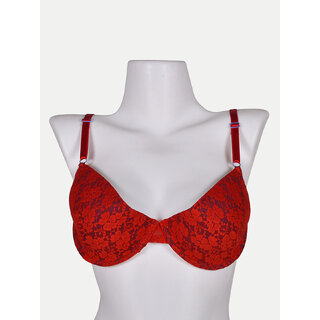                      Women - Red Lace trimming Push up Bra                                              