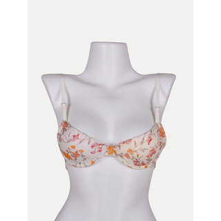                       Women - Cream Floral Bold Print Push up Bra                                              