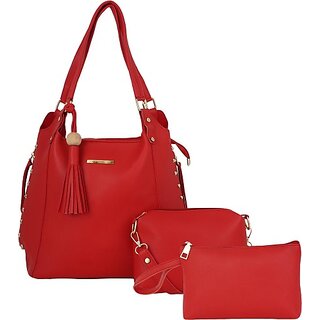 Women Red Hand-Held Bag (Pack Of: 3)