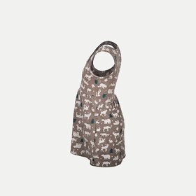 Girls Lt Brown AOP animal Printed Sleeveless Frock