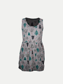 Girls Grey AOP Printed Sleeveless Frock