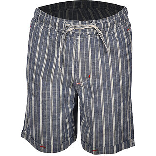                       Boys Pin Stripe Blue Cotton Cargo Shorts                                              