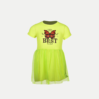                       Girls Solid Lawn Green Frock with Fashion Chest Print                                              