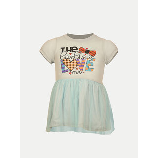                       Girls Blue Solid Lawn Frock with Fashion Chest Print                                              