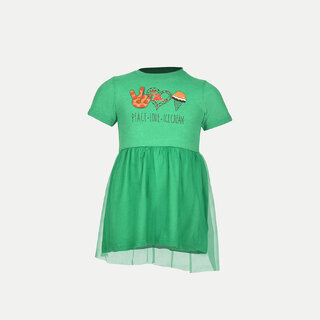                       Girls Green Solid Lawn Frock with Fashion Chest Print                                              