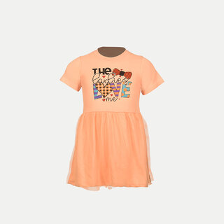                       Girls Orange  Solid Lawn Frock with Fashion Chest Print                                              