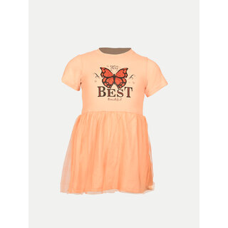                       Girls Orange Solid Lawn Frock with Fashion Chest Print                                              