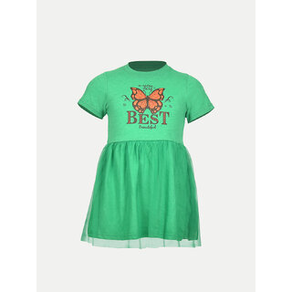                       Girls Mint Solid Lawn Frock with Fashion Chest Print                                              