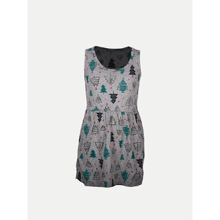                       Girls Grey AOP Printed Sleeveless Frock                                              