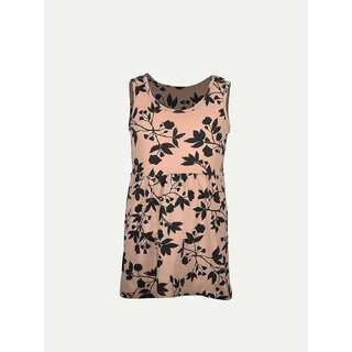                       Girls Beige AOP Printed Sleeveless Frock                                              