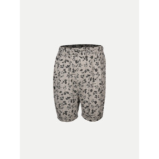                       Girls AOP Leaves printed Grey Knitted Shorts                                              