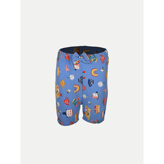                       Girls Blue AOP assorted printed  Knitted Shorts                                              