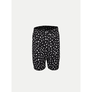                       Girls Black AOP assorted printed  Knitted Shorts                                              