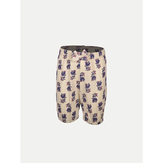                       Girls Biege AOP floral with leaves printed  Knitted Shorts                                              