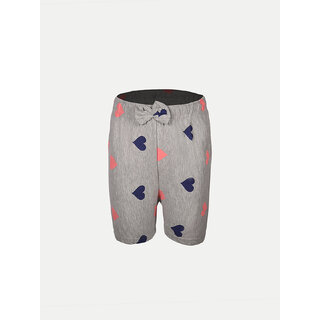                       Girls Grey AOP Heart printed  Knitted Shorts                                              