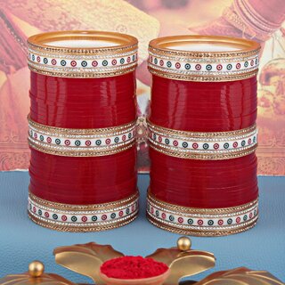                       Lucky Jewellery Red Punjabi Chura Bridal Wedding Bangle Set For Women (773-M1C1-LJ156-R22)                                              