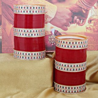                       Lucky Jewellery Maroon Punjabi Chura Bridal Wedding Bangle Set For Women (898-M1C1-LJ157-M22)                                              