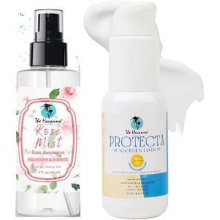 The Havanna Rose Water Mist  Protecta Sunscreen Lotion All Skin Types, Men  Women  50 ML Pack Of 2
