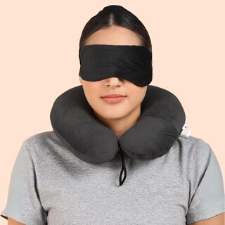                       SAG Memory Foam U-Shape Multipurpose Traveling Black Neck Pillow with Eye Mask                                              