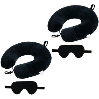                       SAG Memory Foam U-Shape Multipurpose Traveling Black Neck Pillow with Eye Mask - Pack of 2                                              