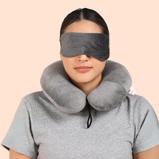                       SAG Memory Foam U-Shape Multipurpose Traveling Grey Neck Pillow with Eye Mask                                              