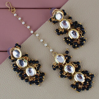                       LUCKY JEWELLERY Designer Back Meena Gold Plated Kundan Black Color Tika Earrings for Girls  women (319-J5E2K-1811-BL)                                              