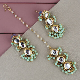                       LUCKY JEWELLERY Designer Back Meena Gold Plated Kundan Mint Color Tika Earrings for Girls  women (319-J5E2K-1811-MNT)                                              