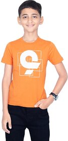 One Sky Boys Printed Pure Cotton T Shirt (Orange, Pack Of 1)