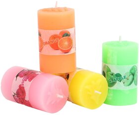 GOZZTOM Candles Scented Pillar Candle (Rose, Orange, Green Apple, Lemon) - Set of 4
