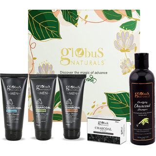 Globus Naturals Charcoal Swagger Grooming Kit set of 6, Box includes - Charcoal men Face Wash 100gm, Face Scrub 100gm, Peel off mask 100gm, Shampoo 250 ml, Beard Oil 50 ml, soap 100gm Globus Naturals Charcoal Swagger Grooming Kit set of 6, Box includes - Charcoal men Face Wash 100gm, Face Scrub 100gm, Peel off mask 100gm, Shampoo 250 ml, Beard Oil 50 ml, soap 100gm