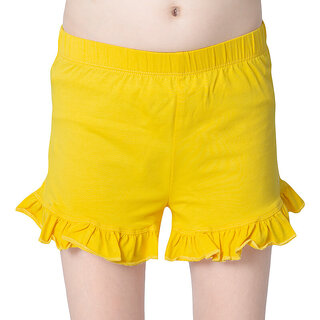 One Sky Short For Girls Casual Solid Cotton Blend (Yellow, Pack Of 1)