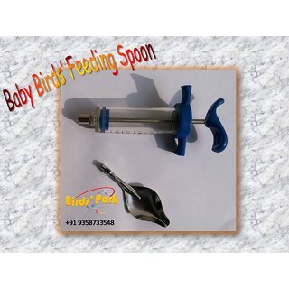                       Baby Bird Feeding Spoon with 10 ml Syringe - ( Good for All Baby Birds Feeding ) Birds' Park                                              