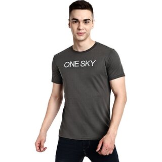                       One Sky Printed Men Round Neck Grey T-Shirt                                              