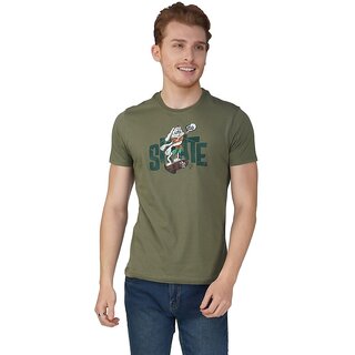                       One Sky Printed, Typography Men Round Neck Green T-Shirt                                              