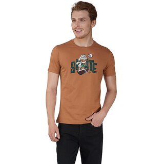                       One Sky Printed, Typography Men Round Neck Brown T-Shirt                                              