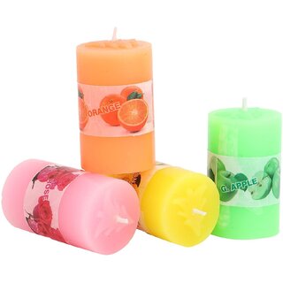                       GOZZTOM Candles Scented Pillar Candle (Rose, Orange, Green Apple, Lemon) - Set of 4                                              