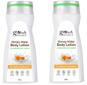 Globus Naturals Honey Malai Body lotion, Enriched with Tulsi and Chandan, For Deep Nourishment, 200ml (Pack of 2)