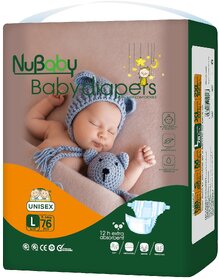 Nubaby  Baby Diapers,Large (L), 76 Count, 9-14 kg jambo upto 12 hours absorption,leakage Protection,Diaper