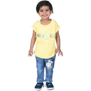                       Kid Kupboard Cotton Baby Girls Top, Yellow, Half-Sleeves, 4-5 Years KIDS5736                                              