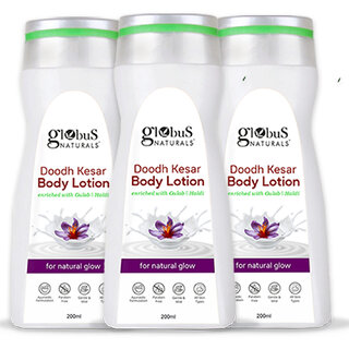                       Globus Naturals Doodh Kesar Body Lotion, Enriched with Gulab and Haldi, For Natural Glow, 200ml, Set of 3                                              