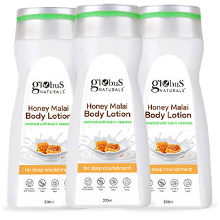 Globus Naturals Honey Malai Body lotion, Enriched with Tulsi and Chandan, For Deep Nourishment, 200ml (Pack of 3) Globus Naturals Honey Malai Body lotion, Enriched with Tulsi and Chandan, For Deep Nourishment, 200ml (Pack of 3)