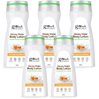Globus Naturals Honey Malai Body lotion, Enriched with Tulsi and Chandan, For Deep Nourishment, 200ml (Pack of 5) Globus Naturals Honey Malai Body lotion, Enriched with Tulsi and Chandan, For Deep Nourishment, 200ml (Pack of 5)