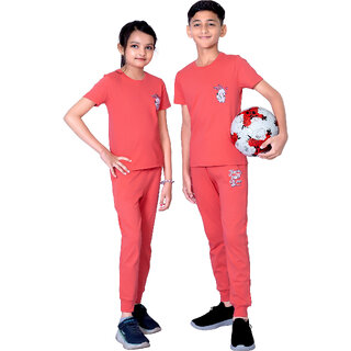                      One Sky Boys & Girls Casual T-shirt Pyjama (Orange)                                              