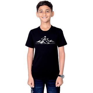                       One Sky Boys Printed Pure Cotton T Shirt (Black, Pack of 1)                                              