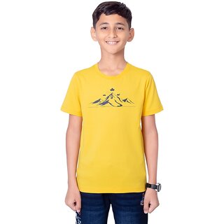                       One Sky Boys Printed Pure Cotton T Shirt (Gold, Pack of 1)                                              